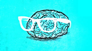 white eyeglasses and brain graphic art