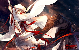 white, black, and red textile, anime