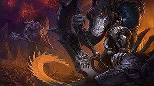 crocodile holding weapon concept art, League of Legends, Renekton HD wallpaper