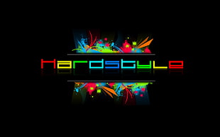 Hardstyle logo, music, black, typography, colorful