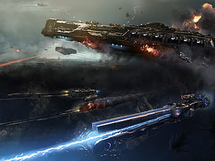 spaceships illustration, science fiction, space, battle, futuristic HD wallpaper