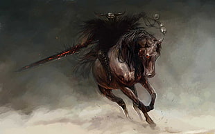 brown horse illustration, fantasy art