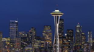city buildings during night time, seattle HD wallpaper