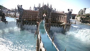 gray concrete building with statue, Final Fantasy XV, Altissia, Final Fantasy, video games HD wallpaper