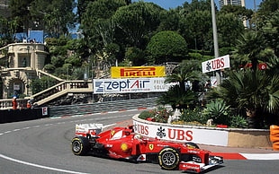 red and white Honda Civic sedan, Ferrari, Fernando Alonso, hairpin turns, Formula 1 HD wallpaper
