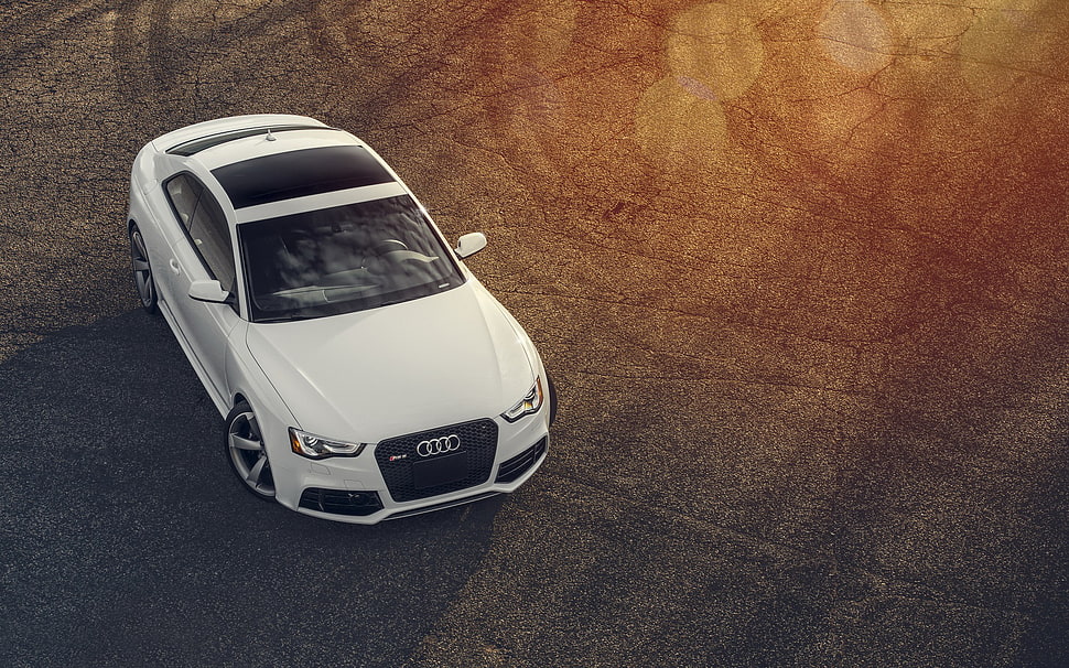 white Audi coupe with sunroofing HD wallpaper