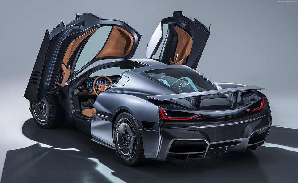 gray sports car, Rimac C Two, Geneva Motor Show 2018, 4k HD wallpaper