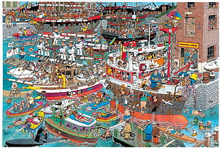 people riding boat illustration, Mad Magazine, artwork HD wallpaper