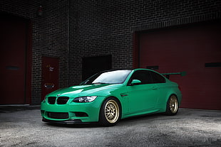 green BMW coupe HD wallpaper