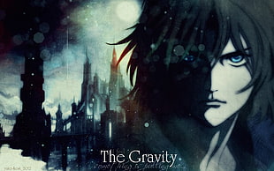 he Gravity wallpaper, anime, text, bokeh, blue eyes