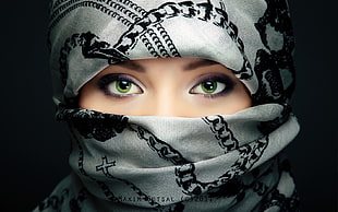 woman with gray hijab