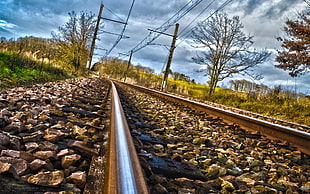brown stones, railway, train HD wallpaper