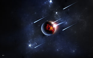 meteors landed on planet digital wallpaper, space, planet, digital art, meteors