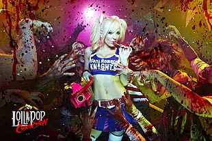 woman in purple top near zombie HD wallpaper