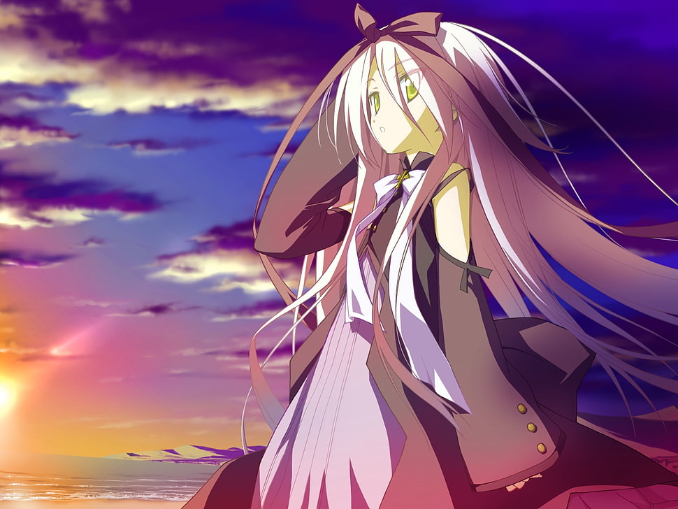 white haired female anime character HD wallpaper