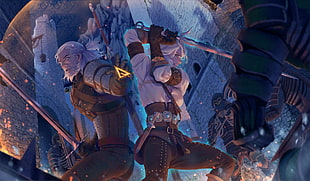 The Witcher Geralt of Rivia and Ciri digital wallpaper, The Witcher 3: Wild Hunt, Geralt of Rivia, Cirilla Fiona Elen Riannon, artwork