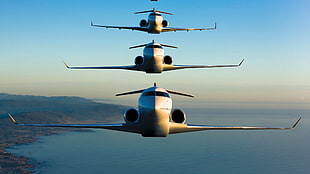 three white airplanes, army, Bombardier Global 8000, Bombardier, vehicle