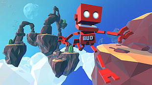 Bud robot hopping through island graphic