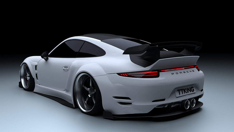 white Porsche Carrera coupe illustration, car, digital art, IT design HD wallpaper