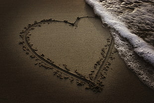 heart sand writing on seashore
