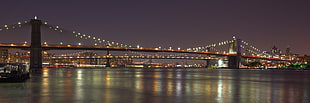 photo of Brooklyn bridge during night, manhattan, williamsburg bridges HD wallpaper