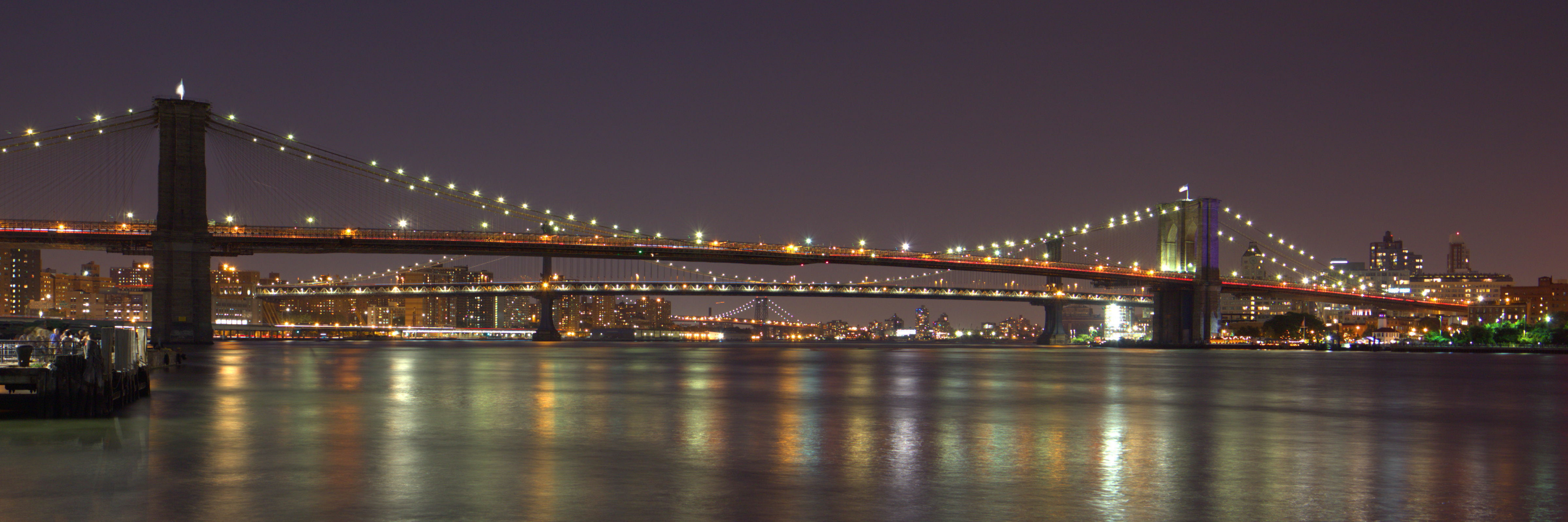 photo of Brooklyn bridge during night, manhattan, williamsburg bridges