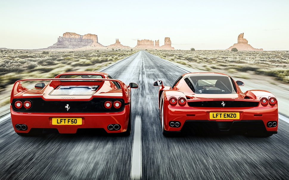 two red Ferrari luxury cars HD wallpaper