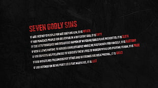 Seven Godly Sins screengrab, quote, sin , minimalism, artwork