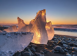 ice formation during sunset in beach