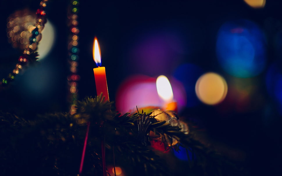 selective focus photography of candle digital wallpaper, New Year, snow, low light HD wallpaper