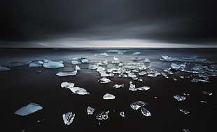 shattered glass, ice, dark, sky, sea