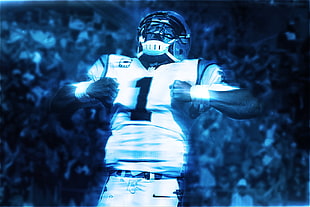 men's white football jersey, Cam Newton, NFL, Carolina Panthers, graphic design