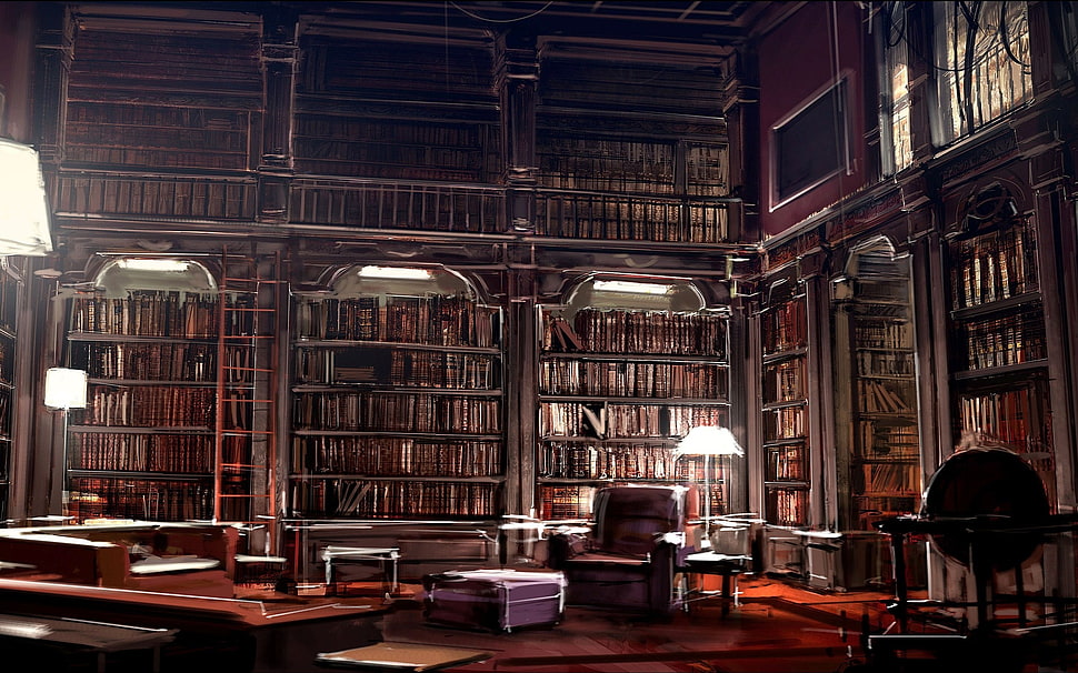 library interior, literature, books, library, artwork HD wallpaper