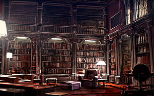 library interior, literature, books, library, artwork