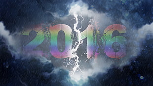 2016 text, New Year, storm, sky