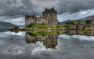 gray stone castle, building, HDR, lake, Scotland