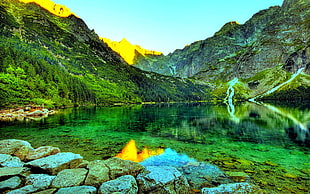 lake near mountain range, nature