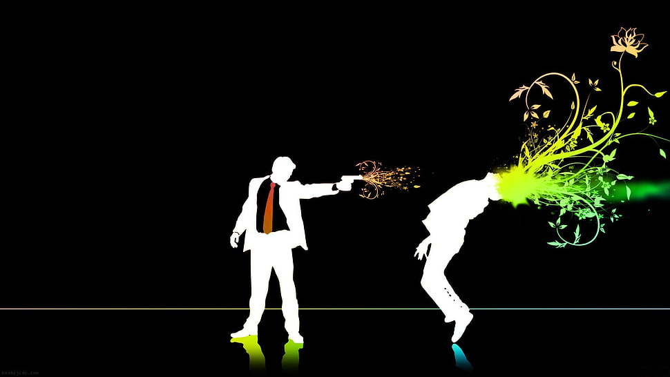 man shooting another man illustration, men, abstract, death, life HD wallpaper