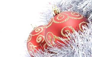 two red baubles, New Year, Christmas ornaments , decorations HD wallpaper