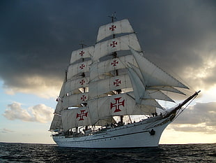 white sail ship, sailing ship, sagres, Portugal, ship
