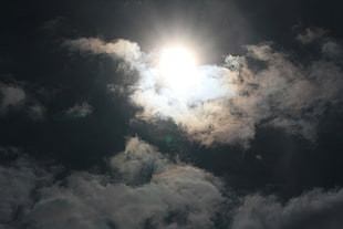 white and black abstract painting, nature, sky, Sun, clouds