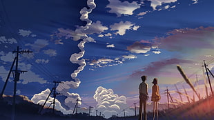 white and black wooden table, 5 Centimeters Per Second, anime, Makoto Shinkai , sky