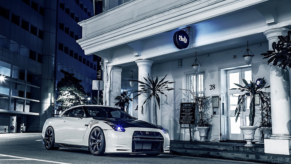 white 5-door hatchback, Nissan Skyline GT-R R35, Nissan, JDM HD wallpaper