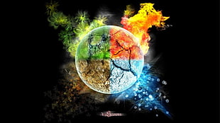 multicolored illustration, digital art, fire, Earth, elements HD wallpaper