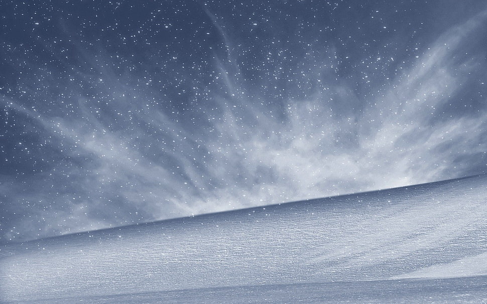 black and white bed mattress, CGI, snow, stars HD wallpaper