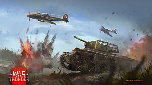 War Thunder wallpaper, War Thunder, airplane, tank, KV-1