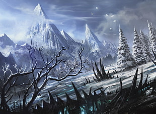 snow covered mountain painting, fantasy art, Magic: The Gathering HD wallpaper