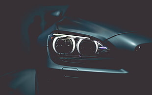 vehicle headlight, BMW, Headlights, dark, closeup