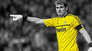 men's yellow and black soccer jersey, Real Madrid, Iker Casillas HD wallpaper