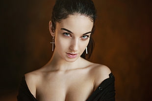 woman wearing black off-shoulder dress portrait photo